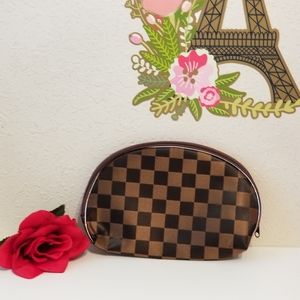 Luxury Checkered Brown Plaid Cosmetic Bag New